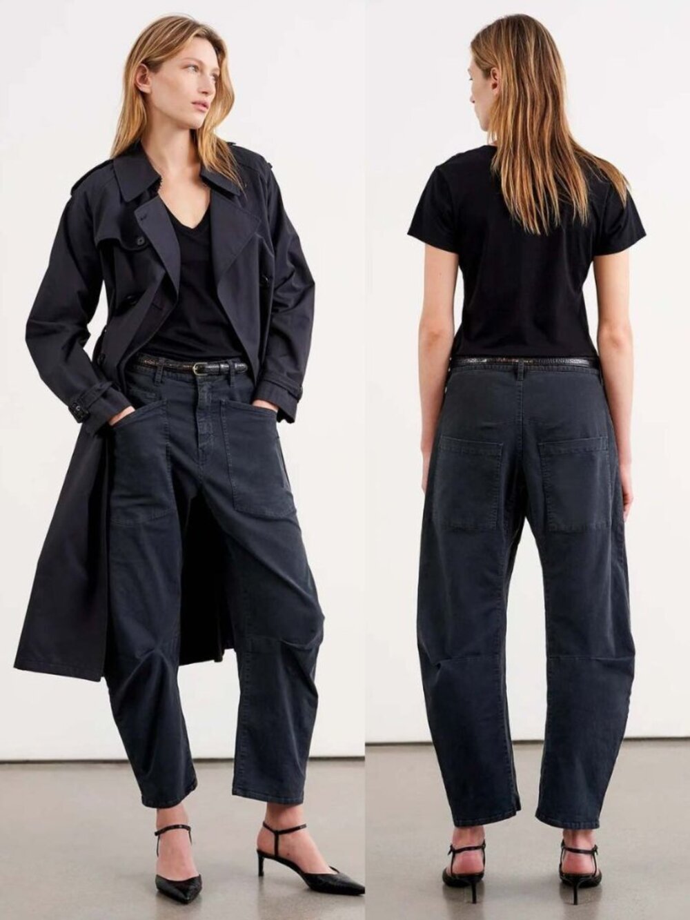 Nili Lotan Shon Pant Carbon Gray Cotton Twill Barrel Leg Cropped Size 0 - Picture 2 of 11